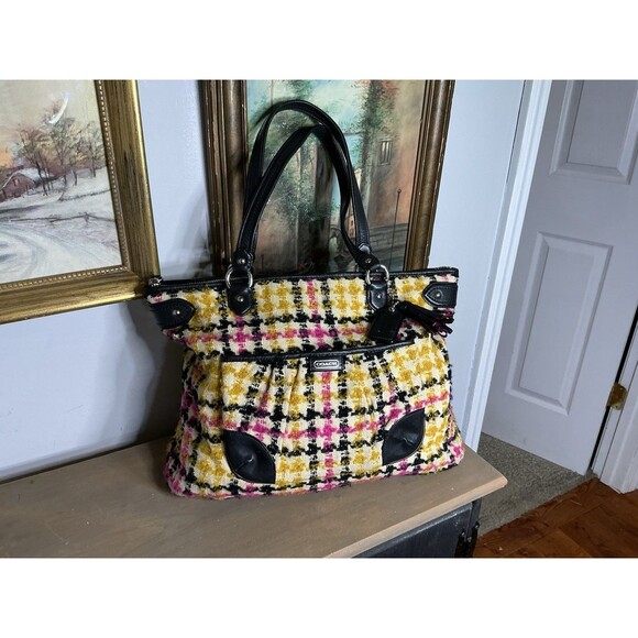 Coach Daisy Wool Tweed Plaid Emma Large Tote - Picture 6 of 9